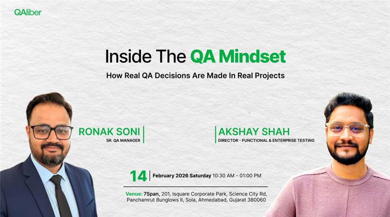 Inside The QA Mindset event poster featuring Ronak Soni and Akshay Shah